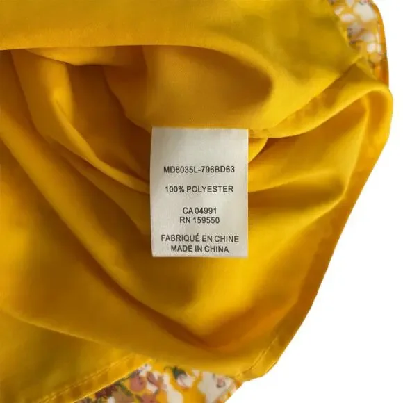 Maison d'Amelie Yellow Floral Pleated Drop Waist Dress Women’s Large Halter Neck - Picture 6 of 8